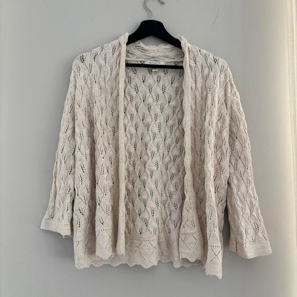 JM Collection Cream Knit Cardigan Shimmer Detail Women's Fits Small Label Large - Picture 3 of 4